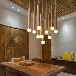 Wooden lamps for kitchen photo