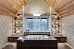 Bath in a wooden house with a window photo