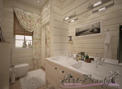 Window in the bathroom in a wooden house photo