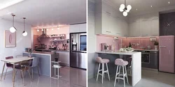 Dusty rose color in the kitchen interior