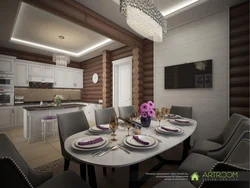 Living room kitchen design in a log house