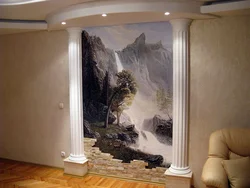Living room interior with bas-relief