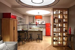 Shelving in the interior of the kitchen living room
