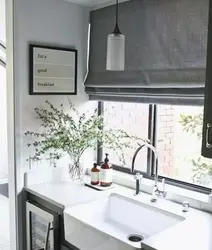 Curtains for kitchen sink by the window photo
