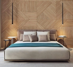 Panel above the bed in the bedroom design