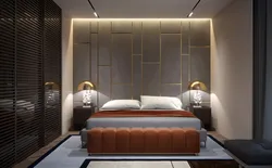 Panel above the bed in the bedroom design