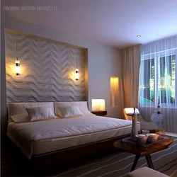 Panel above the bed in the bedroom design