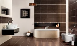 Bath design with dark and light tiles