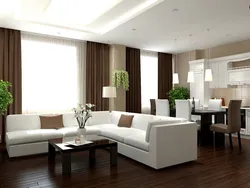 Kitchen living room interior in modern style with one window