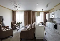 Kitchen living room interior in modern style with one window