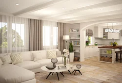 Kitchen living room interior in modern style with one window