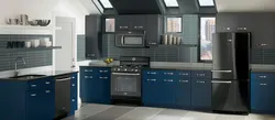 Graphite refrigerator in the kitchen interior