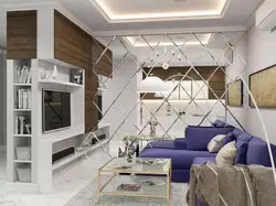 Living room interior with mirrors in the apartment photo