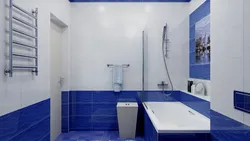 Bath design with white and blue tiles