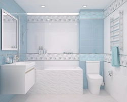 Bath design with white and blue tiles