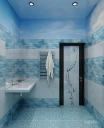 Bath design with white and blue tiles