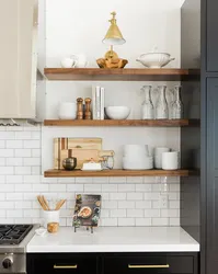 Shelves and cabinets in the kitchen design