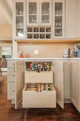 Shelves and cabinets in the kitchen design