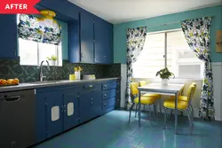 Blue floor kitchen interior