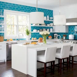 Blue floor kitchen interior