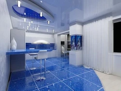 Blue floor kitchen interior