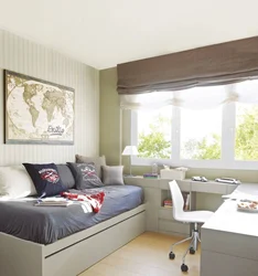 Bedroom interior with window sofa