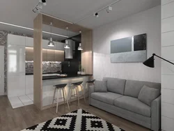 Studio mənzilin interyeri 18 kv m mətbəx ilə