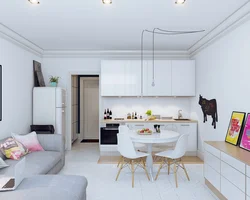 Interior of a studio apartment 18 sq m with kitchen