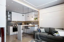 Interior of a studio apartment 18 sq m with kitchen