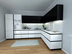 White kitchen design black bottom