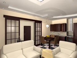 Design in the kitchen and living room with two doors