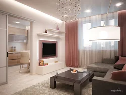 Design In The Kitchen And Living Room With Two Doors