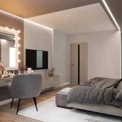 Bedroom design with illuminated mirror
