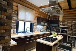 Kitchen design in a timber house with one window