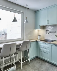 Kitchen design 9 sq m with a bar counter