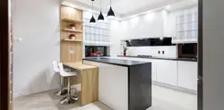 Kitchen design 9 sq m with a bar counter