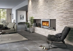 Porcelain tiles on the wall in the living room photo