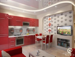 Qırmızı mətbəx mənzillərinin interyerlərinin fotoşəkili