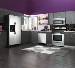 Gray kitchen in the interior combination with the floor