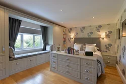 Bedroom interior chest of drawers bed