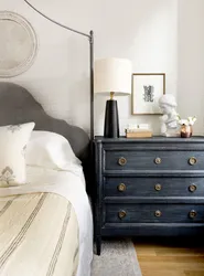 Bedroom interior chest of drawers bed