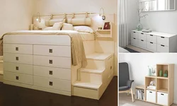 Bedroom interior chest of drawers bed