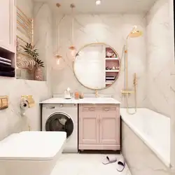 Bathroom design with washing machine in light colors