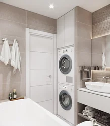 Bathroom Design With Washing Machine In Light Colors