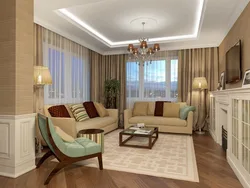 Dizayn yashash xonasi 15 sq m ikki oyna bilan