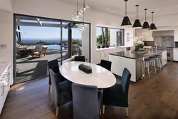 Kitchen Living Room Interior With Stained Glass Windows