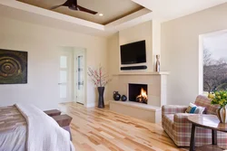 Bedroom with fireplace and TV photo