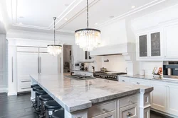 White marble countertop in kitchen design