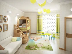 Interior of kitchen and children's room in the house