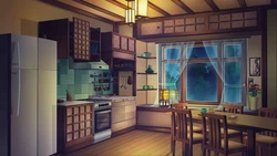 Interior of kitchen and children's room in the house